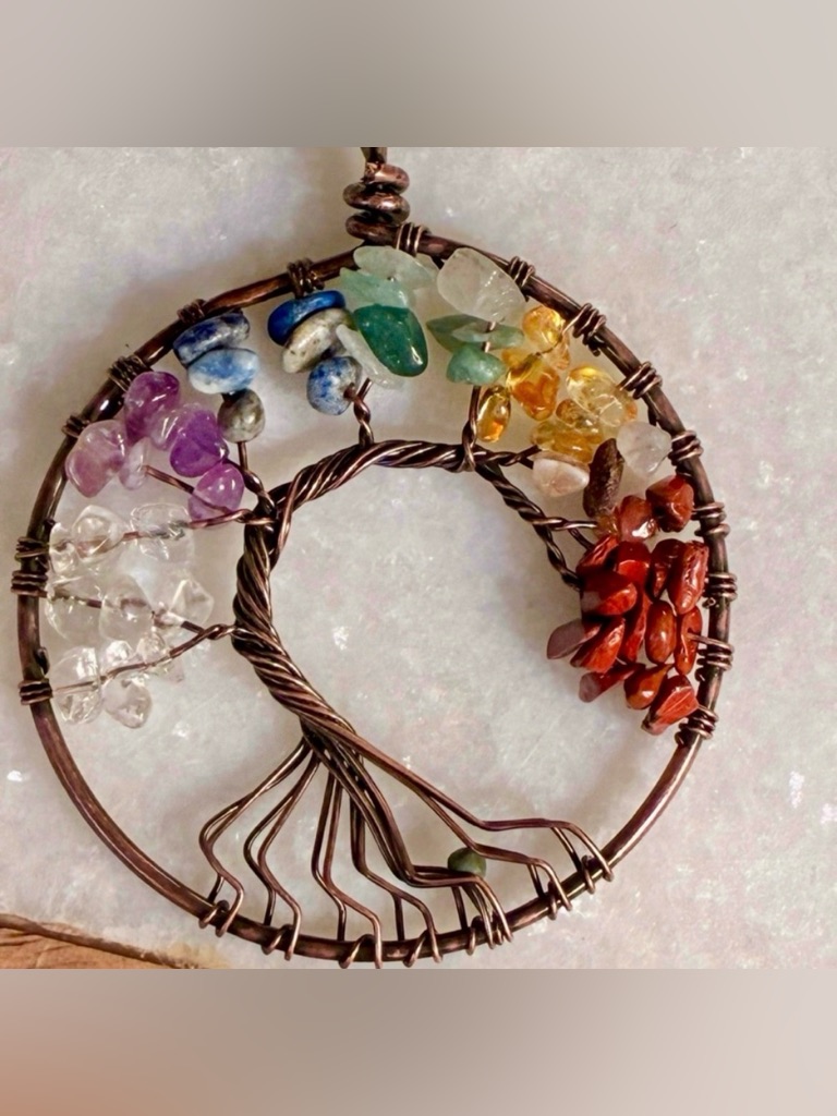 Vintage Multicolor Gemstone Tree Necklace